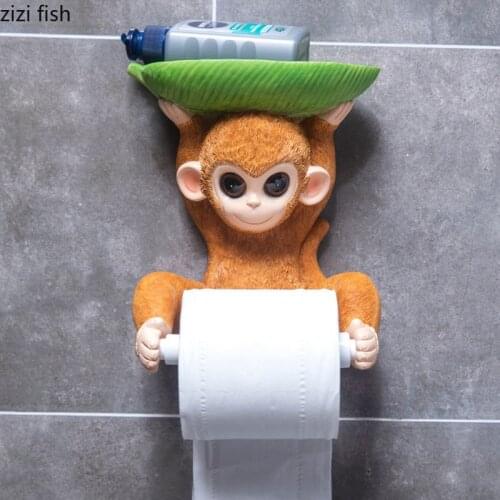Lovely Monkey Tissue Holder Bathroom Paper Towel Holder Free-Punch Wall Hanging Resin Animal Tissue Storage Rack Bath Supplies