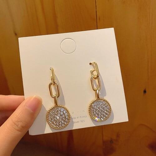 Exknl Party Crystal Wedding Drop Earrings Women Round Korean Dangle Bridal Fashion Chain Long Jewelry Earrings 2021 Christmas