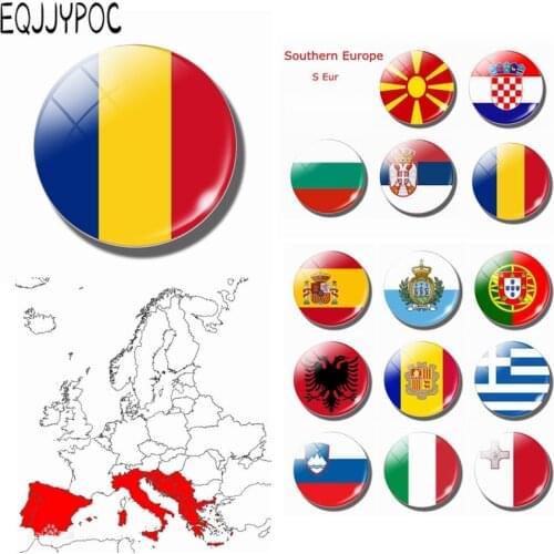 Romania Flag 30MM Glass Dome Fridge Magnet Southern Europe Bucharest Brasov Spain Bulgaria Italy Vatican Refrigerator Stickers