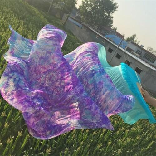 Gradient Tie Dyed Belly Dance Fan Veil 150/180cm /210 Bamboo Long Fans For Dancer Practice Stage Performance Show Free Shipping
