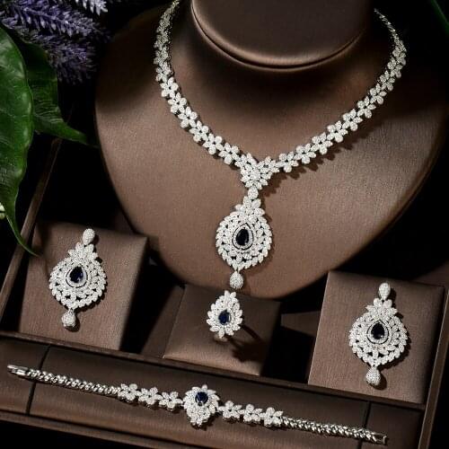 HIBRIDE Big Water Drop Design Cubic Zirconia Jewelry Sets Women Necklace Earring Set for Engagement Gifts collier mariage N-1495