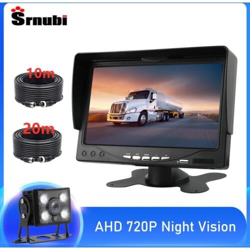 7'' HD Car Monitor Aviation Head Waterproof Rear View Camera 4 Pin Reverse Camera 12-24V Trailers Truck Excavator Harvester