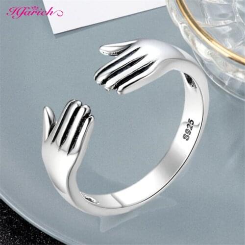 Hot Creative Love Hug Silver Color Couple Ring Give Me A Hug Hand Open Finger Rings for Women Jewelry Gifts for Lovers