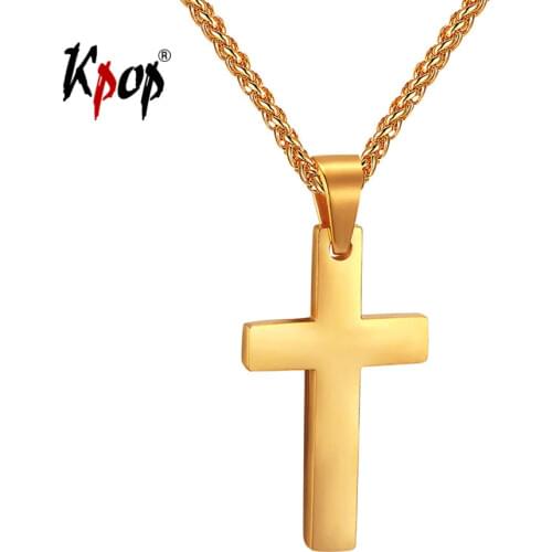 Kpop Cross Necklace Christian Jesus Religious Unisex Jewelry Stainless Steel Gold Color Crucifix Cross Pendant Necklace P2525