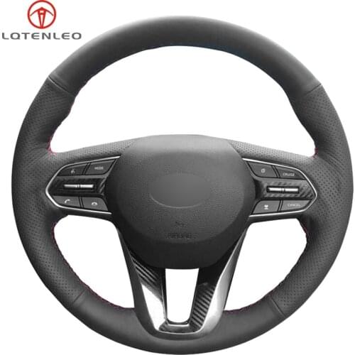 LQTENLEO Black Artificial Leather Hand-stitched Car Steering Wheel Cover for Hyundai Santa Fe 2019 2020