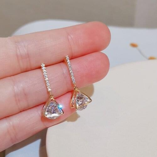 Luxury Female Crystal Cubic Zircon Stone Earrings Gold Color Geometry Drop Earrings Brincos Wedding Jewelry Gifts For Brides