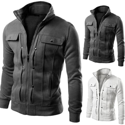 Meihuida Autumn Men Casual Solid Zip Up Warm Pocket Cotton Breathablity Hoodie Hoodies Sweatshirt Jacket Coat Top Tops