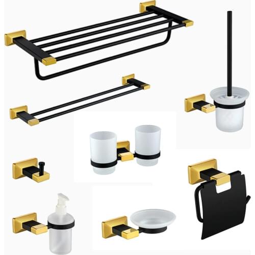 Black Gold Bathroom Products Accessory Set Wall Mounted Towel Rack Toliet Paper Holder Modern Luxury Bathroom Hardware Set AR80