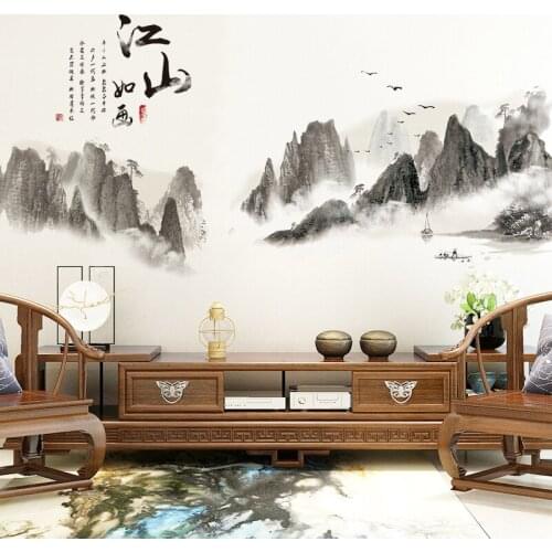 Chinese Landscape Wall Stickers Home Office Decor Art Living Room Backdrop Wall Decor Bedroom Decals Large Mural