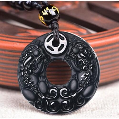 Natural Obsidian Stone Agate PiXiu Peace Lucky Buckle Pendant Necklaces Manual Rope Necklace Fashion Jewelry For Gift Dropship