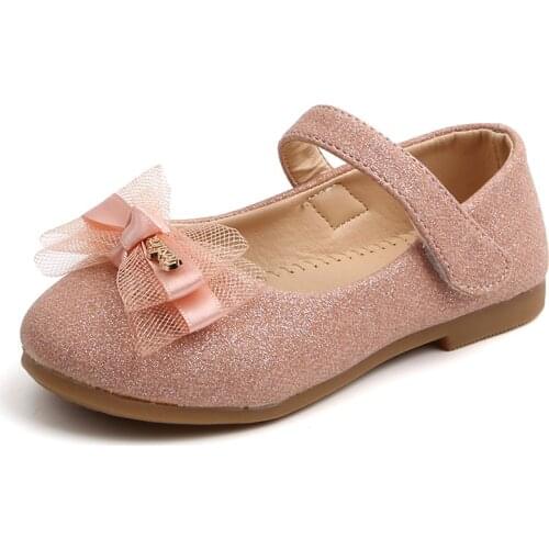 2021 Kids New Girls single shoes childrens Lace Bow princess shoes Baby gilr shining dress shoes XZ20042
