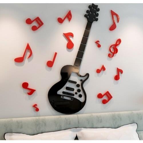 New arrival Guitar note Acrylic 3D wall stickers Childrens room bedside music decoration Music classroom DIY art wall secor