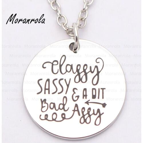 New arried "Classy Sassy & a bit Bad Assy" copper Necklace & Keychain charm funny Saying Jewelry
