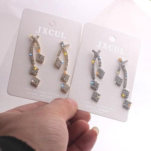 New square bridal long earrings white rhinestone crystal pendant earrings womens wedding accessories wholesale