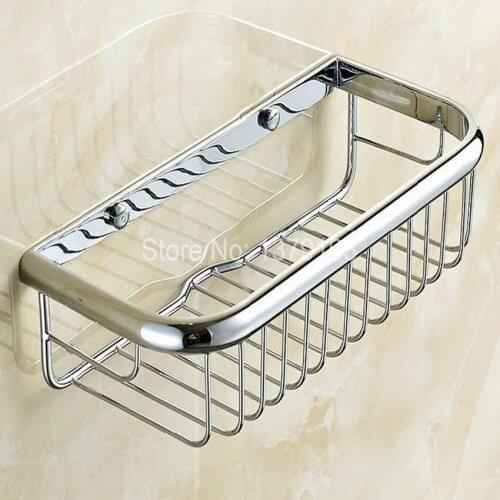 New Polished Chrome Wall Mounted Bathroom Accessory Single Tier Soap / Sponge Corner Shower Storage Basket aba513