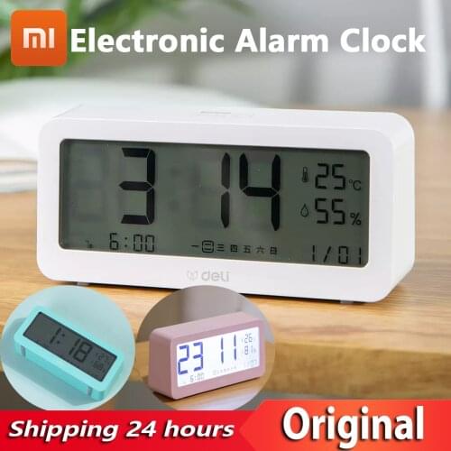 New YOUPIN Deli Electronic Alarm Clock Multifunctional LCD Display Screen With Backlight Display Temperature Humidity Date