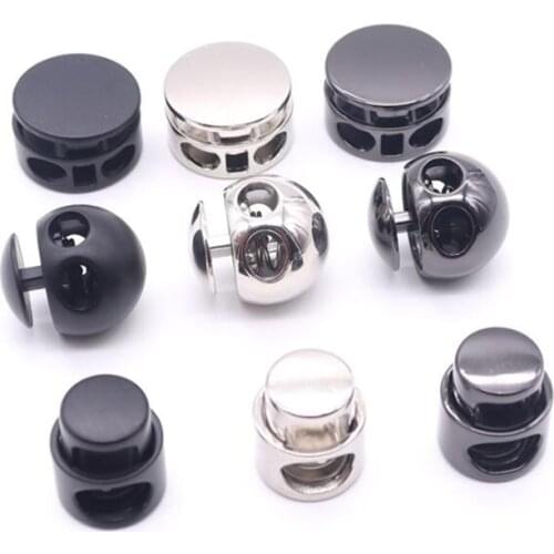 Alloy Flat Side Cord Stopper Press Lock Rope Ends Lid 2 Holes Drawstring Toggles Clip For Clothes Apparel Shoelace Accessories