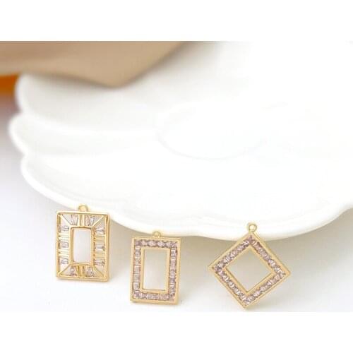 Copper-plated real gold inlaid zircon simple geometric rhombus rectangular pendant DIY jewelry material