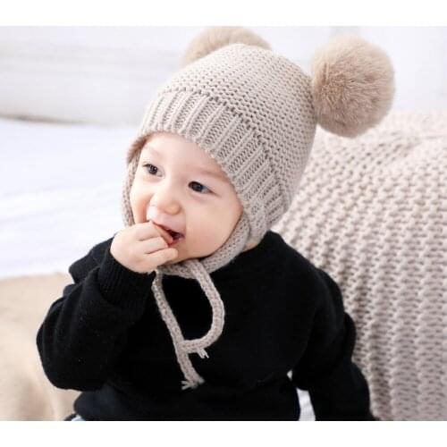 Christmas Caps Kids Infant Baby Boys Girls Beanie Hat Caps Winter Warm Double Fur Pom Bobble Knit Ski Autumn Navidad Cute Hats