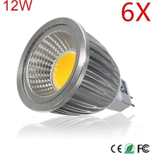 Super Bright 12W MR16 LED Bulb Lights DC12V Dimmable Led COB Spotlights Warm/Cool White MR16 LED COB lamp 6pcs