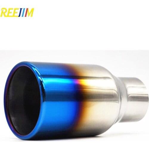 Reejim 51*76*150 Straight cut Universal Blue Color Stainless Steel Universal muffler tip exhaust tip car silencer tip car-stying