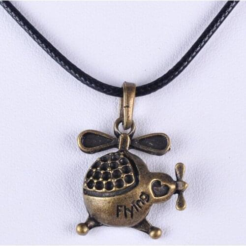 22*25MM Vintage bronze antique flying helicopter pendant necklace women wax cord rope necklace jewelry fashion alloy jewellery