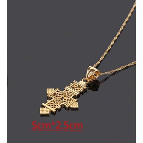 Vintage gold Ethiopian Cross Pendant & Black Rope for Women/Men,African Ethnic Religions Jewelry Eritrea Big Crosses