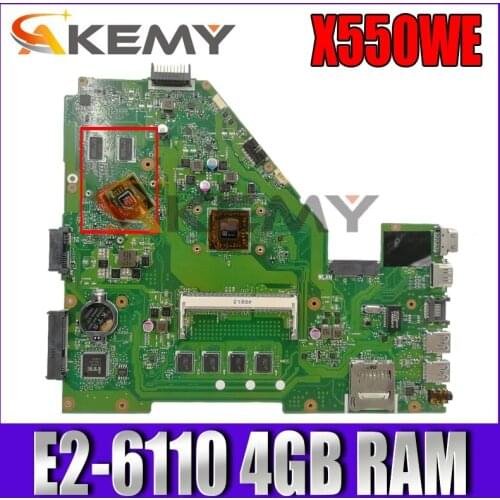 X550WE E2-6110 CPU 4GB RAM Mainboard REV 2.0 For Asus X550WA X550WE X550W D552W Laptop Motherboard 90NB06E0-R00010 Test 100% OK