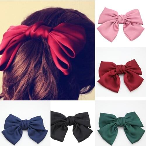 Hairpins Large Bowknot Girls Silk Satin Solid Barrette Hair Clip Women Navy Dark Green Satin Double Double Bowhair Accessories