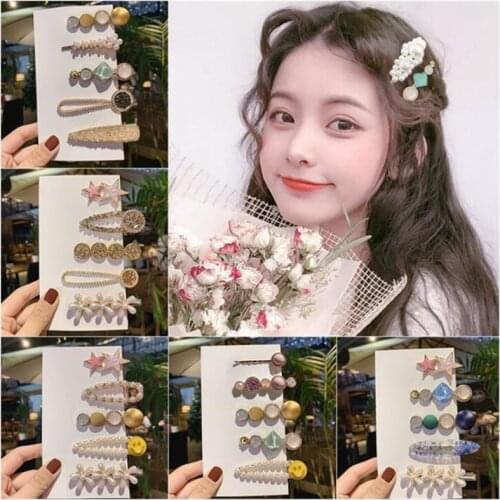 Fashion Women Hair Accessories 5Pcs/Set Popular Pearl Rhinestone Crystal Hairpin Side Hair Clips Fairy Barrettes Girls Headdress