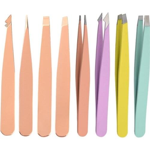 1pcs Stainless Steel Eyebrow Clip Colorful Eyebrow Trimming Tool Hairs Puller Eyelashes Extension Tweezers Makeup Accessories