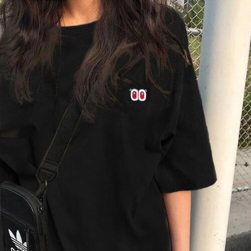 BF Style Short Sleeve T-shirts Women Korean Couples Loose Ins All-match Harajuku Hip-hop Chic Embroidery Solid Color Tees 2021