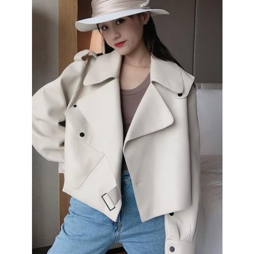 OFTBUY 2021 Genuine Leather Jacket Women Real Sheepshin Leather Coat Spring Autumn New Fashion Real Leather Jacket Loose Casual