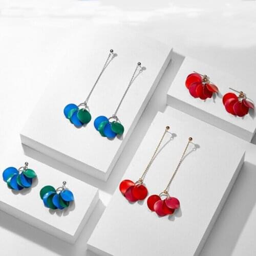 Womens Candy color flakes Drop Earrings Youth Lovely Style European Trendy Electroplate Metal Keep color Quality Drop Earrings