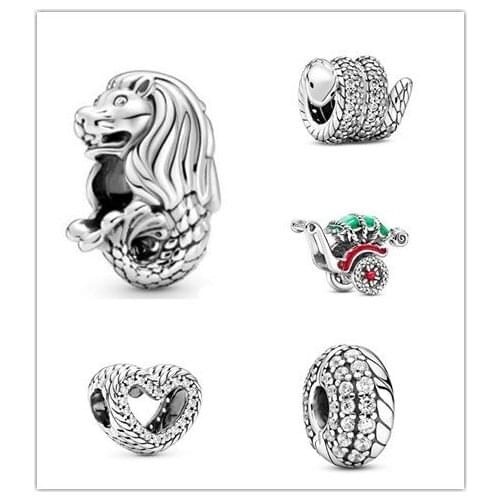 925 Sterling Silver Charm Sparkling Wrapped Snake Crystal Beads Fit Women Pan Bracelet & Necklace Jewelry