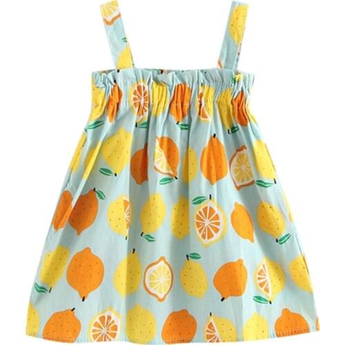 2020 New Summer Girl Dress Toddler Infant Baby Girls Lemon Print Sleeveless Strap Princess Dresses Outfits Girl Casual Clothes