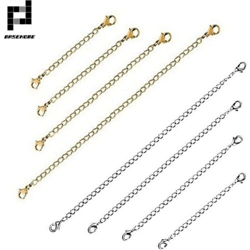 5pcs Black/Gold/Silver Tone Stainless Steel Necklace Extension Chain Lobster Clasp Fit Necklace Connector Chains for DIY Jewelry