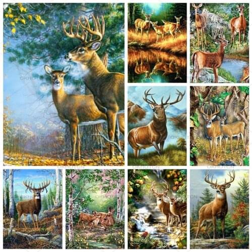5D Diy Diamond Painting Jungle Animal Elk Landscape Full Square Round Diamond Cross Stitch Kit Rhinestone Embroidery Home Decor