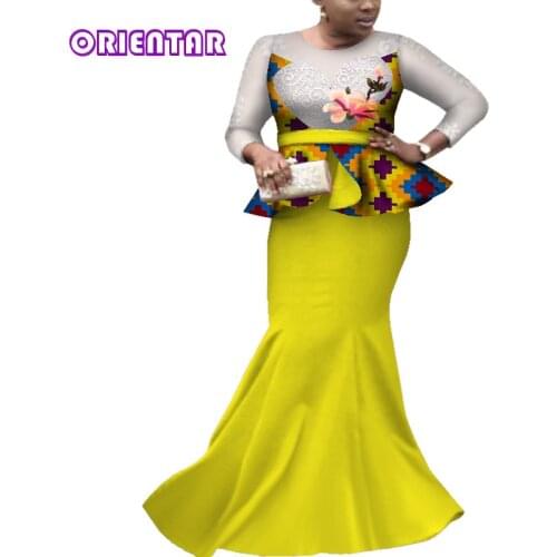 African Clothes for Women Bazin Riche Dresses African Print Patchwork Long Dashiki dress Lady Elegant African Clothing WY4057