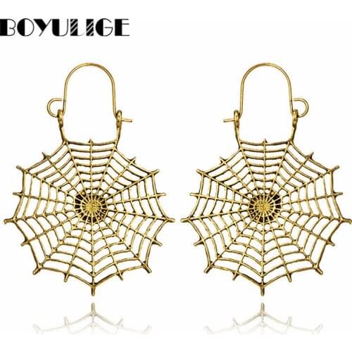 BOYULIGE New Spider Web Geometry Drop Earrings For Woman Punk Rock Fashion Fringe Earing Vintage Jewelry Female Halloween Gift