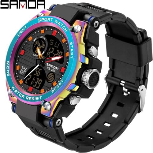 Sanda Wrist Watches for Men 2021 Digtal Sport Quartz Watch Luxury Magic Color Fashion Dual Display Waterproof Electronic Clock