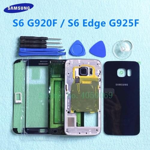 Full Housing Case Touch screen Panel Middle Frame Rear glass Back Cover For Samsung Galaxy S6 G920 G920F S6 Edge G925 G925F