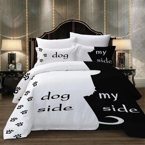 Black and white Bedding Set Cat Dog He and her Couple Bedclothes Pillowcase Customized Duvet Cover Set Bedspread