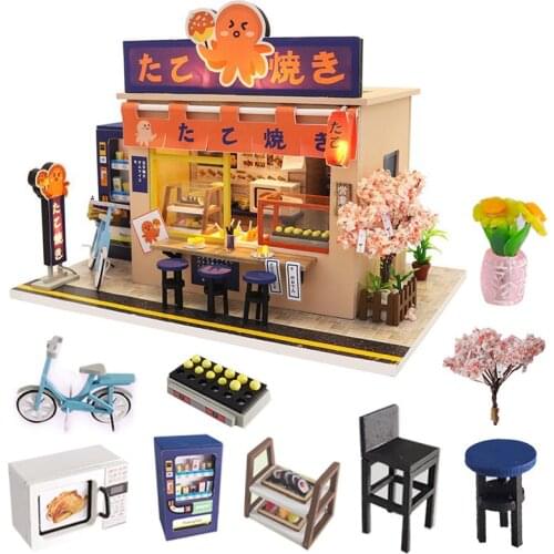 Japanese style snack bar DIY Wooden Doll House Miniaturas with Furniture DIY House Home Dollhouse Toys for Children Christmas