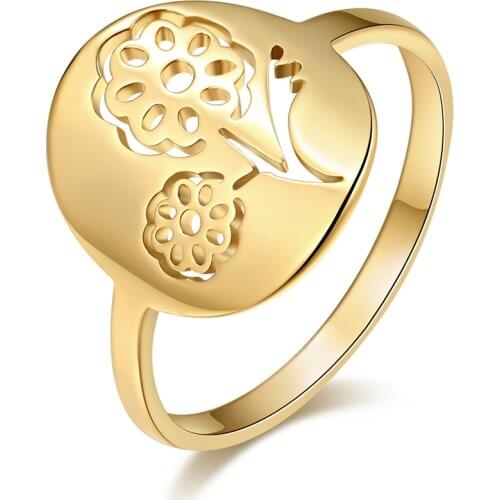 DOTIFI 316L Stainless Steel Womens Fashion Creative Openwork Flowers Wedding Rings Gold Silver Color Glamour Ring Gift R249