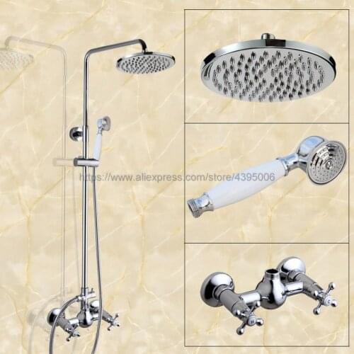 Bathroom Rainfall Shower Faucet Set Mixer Tap With Hand Sprayer Double Handles Wall Mounted chrome Bcy301