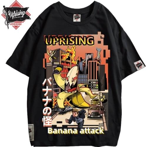 UPRISING Hip Hop men cotton T-shirt fashion loose men BF student banana print short-sleeved tees cool man wear Round neck tshirt