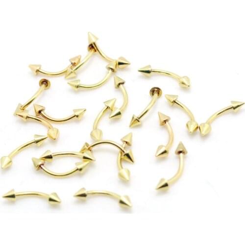 Curved eyebrow jewelry 3mm cone gold color steel piercing body jewelrys 10pcs