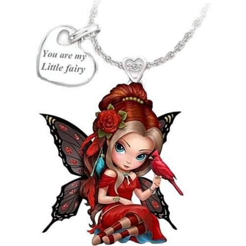 Exquisite Elegant Fashion Beautiful Animal Princess Flower Fairy Resin Pendant Necklace Fashion Red Parrot Birdie Necklace