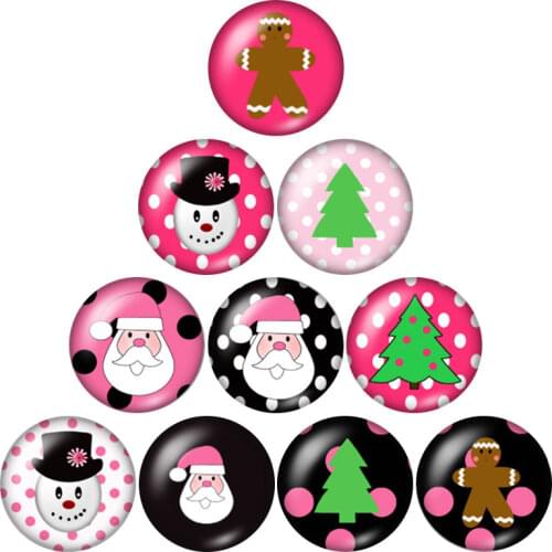 Beauty Christmas Tree Santa Claus 10pcs 12mm/16mm/18mm/25mm Round photo glass cabochon demo flat back Making findings ZB0533